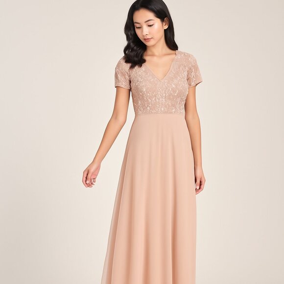 Adrianna Papell Dresses & Skirts - Adrianna Papell Blush Pink Beaded Chiffon Maxi Gown Wedding Guest Dress Sz 2